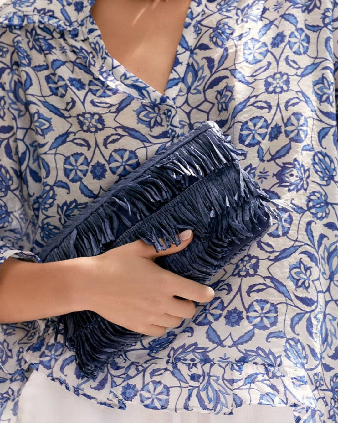 Asha Fringe Front Zip Top Pouch