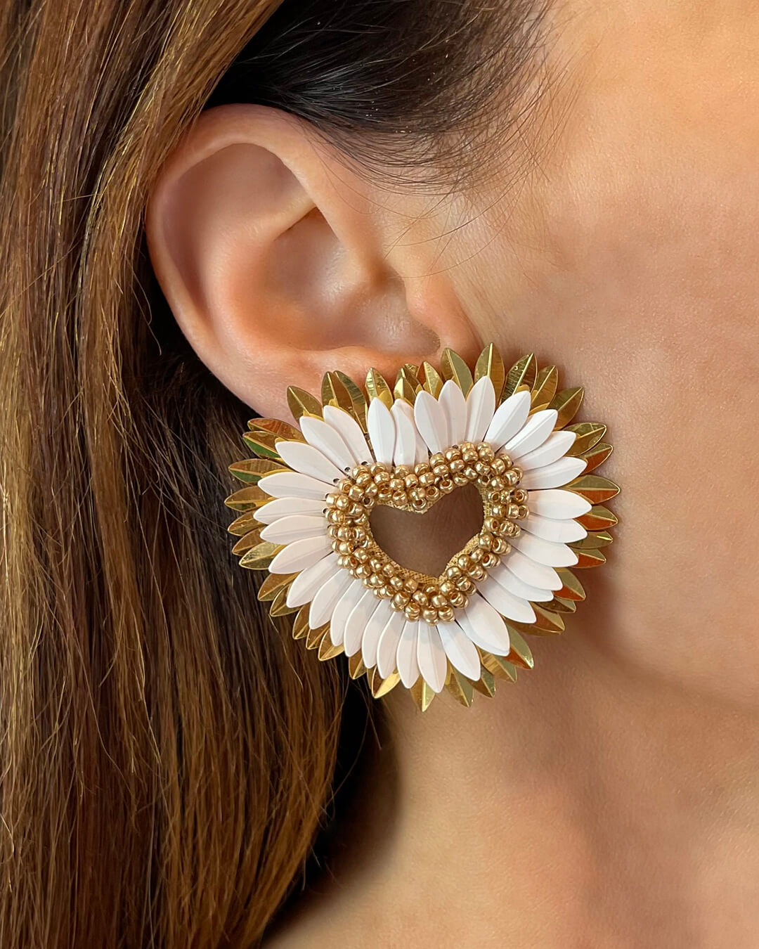 Beaded Halo Heart Earrings