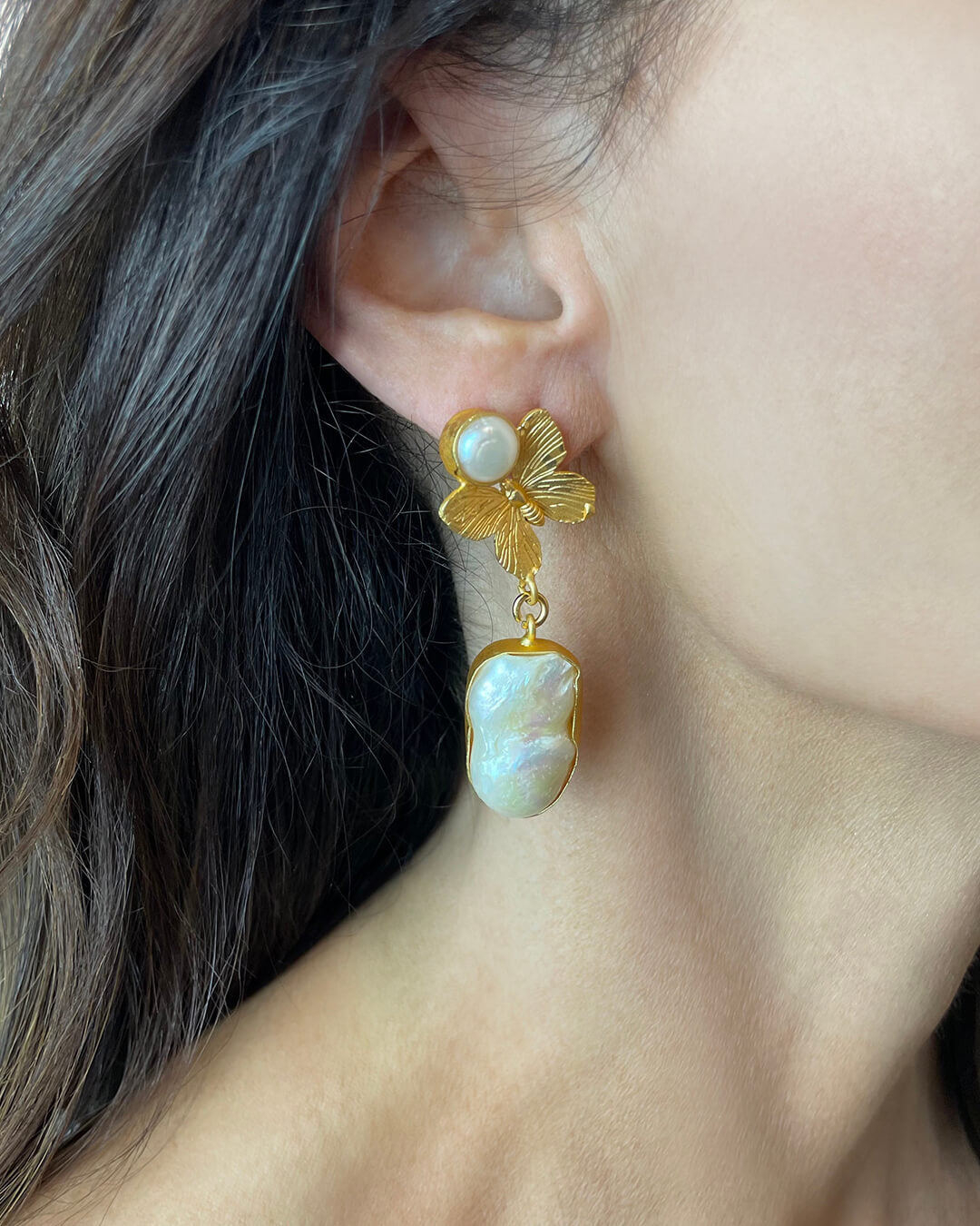 Baroque Pearl Butterfly Earrings