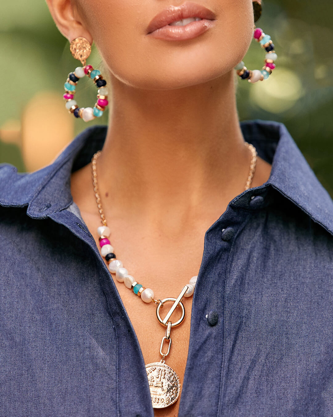 Chain Back Mix Pearl Caesar Necklace