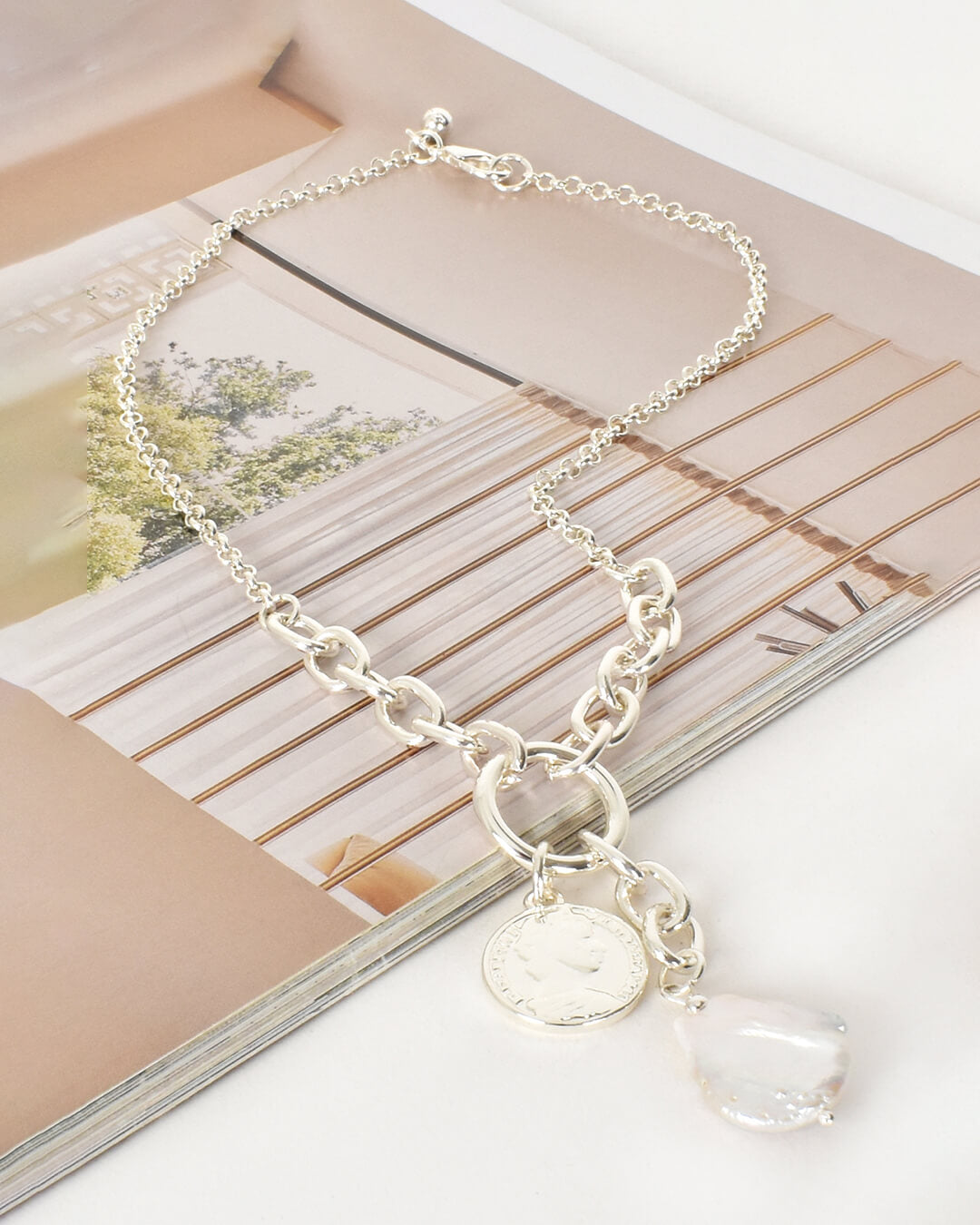 Pearl Coin Drop Mid Necklace