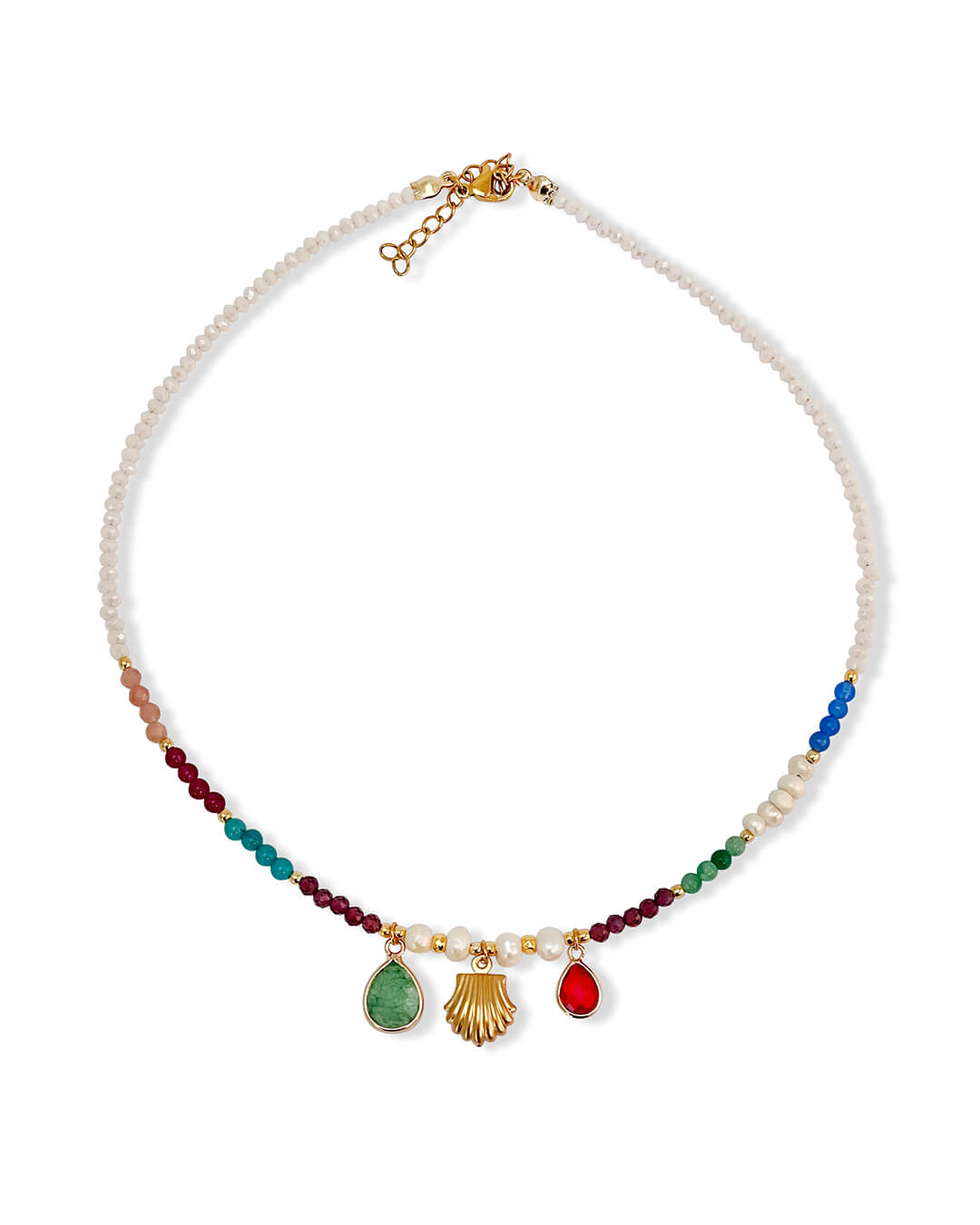 Mixed Bead Shell Pendant Necklace