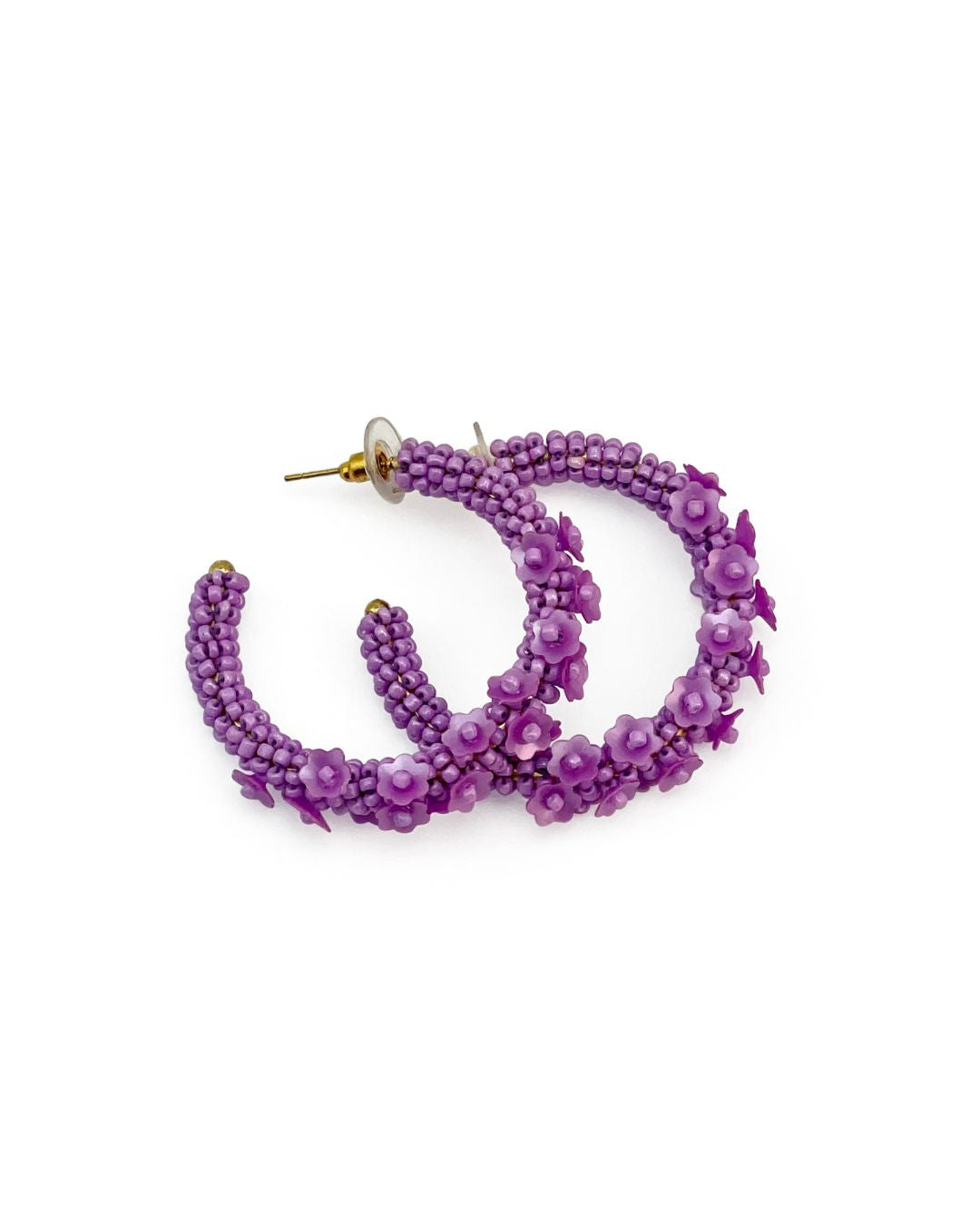 Rice Bead Flower Hoop Earrings