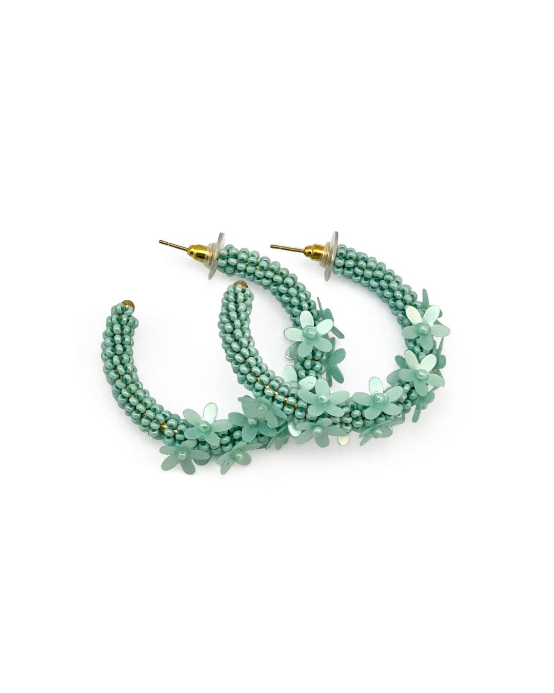 Rice Bead Flower Hoop Earrings