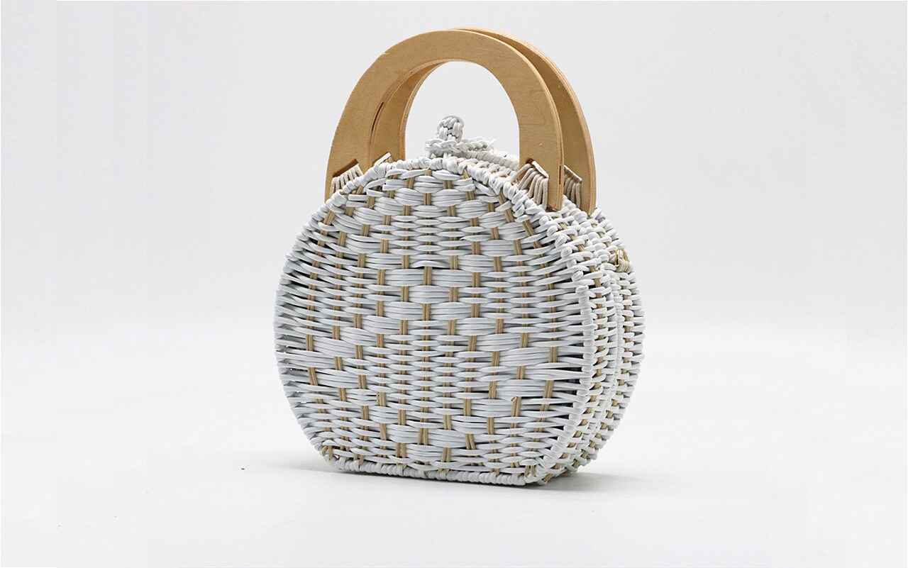 Cute white coloured woven basket handbag