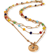 Multi layer fine gold plated necklace with bead and star charm