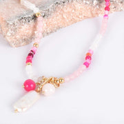 Beaded necklace with bead and pearl charm cluster 