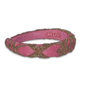 Pink Fabric Padded Handmade Headband  Featuring Gold Bead Detailing