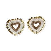 White and Gold Heart Statement Earrings