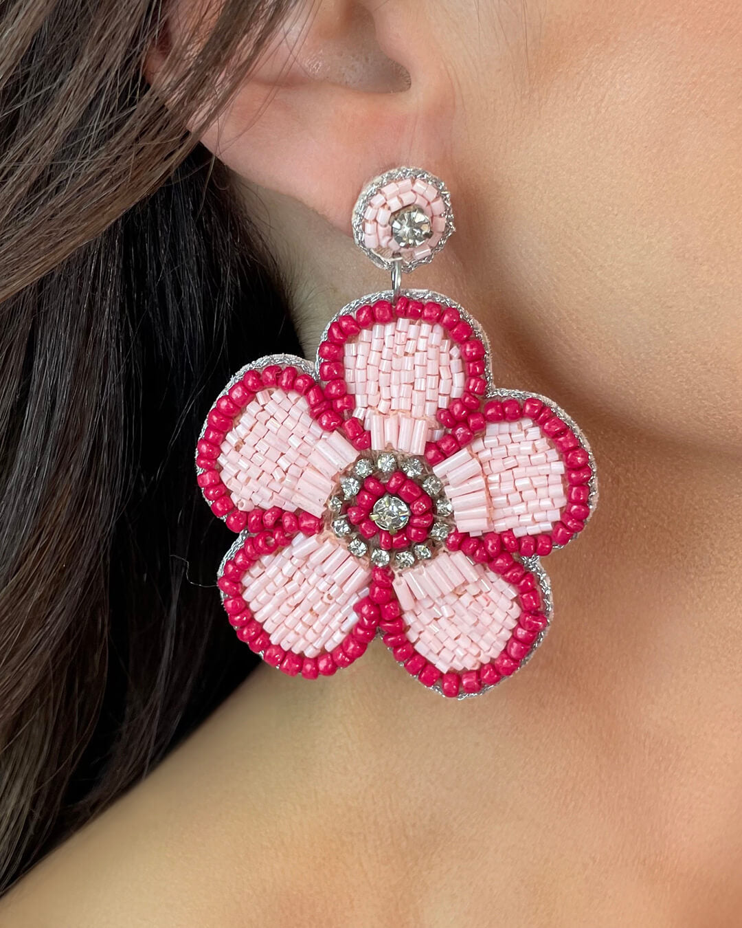 Beaded Daisy Statement Earrings