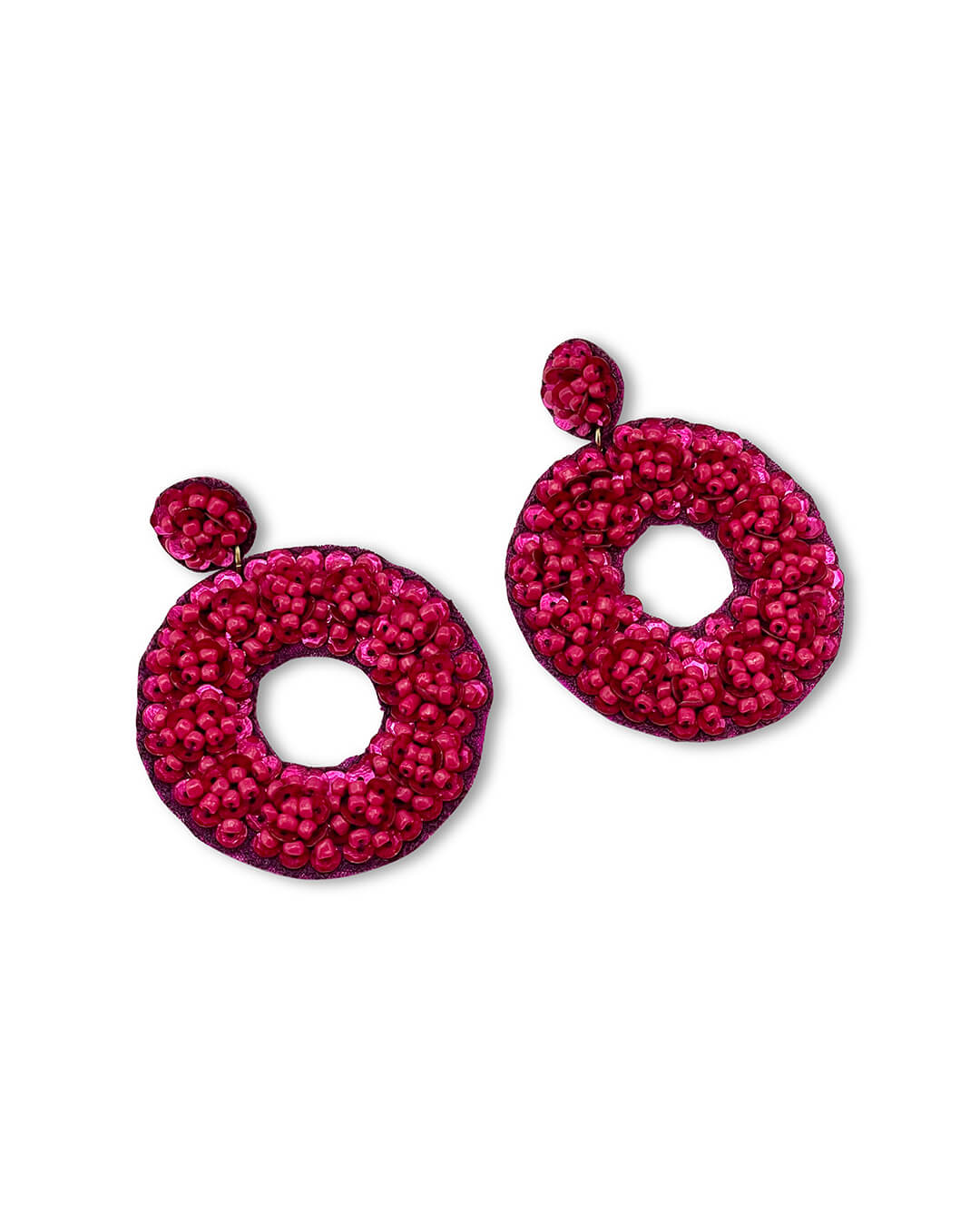 Beaded Round Drop Statement Earrings