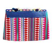 Colourful Boho Flap Over Statement Clutch Featuring Pom Pom and Tassel Bead Detatiling