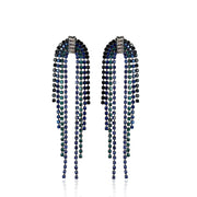 Blue Green Tassel Diamante Earrings