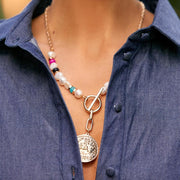 Plated metal Mixed bead and pearl necklace Coin disc front detail