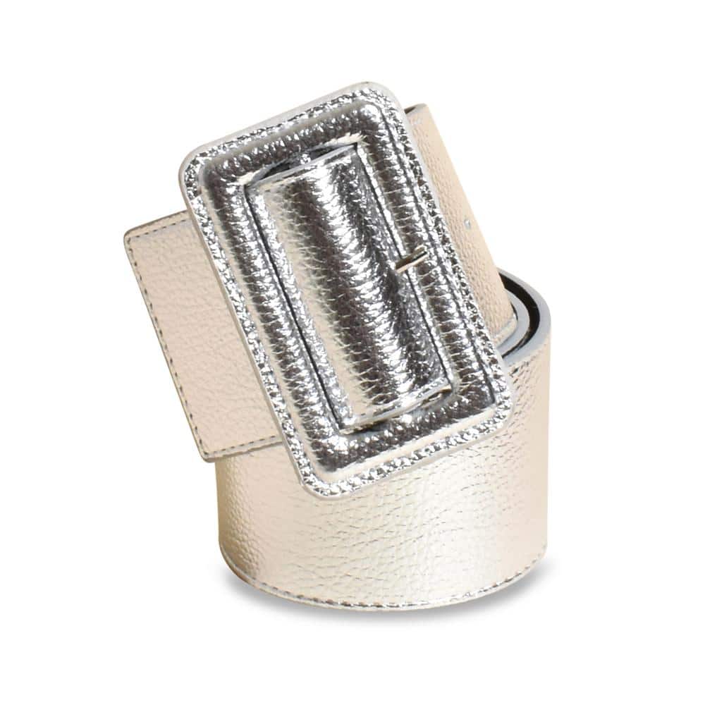 Silver Vegan Leather Chunky Wide Belt 