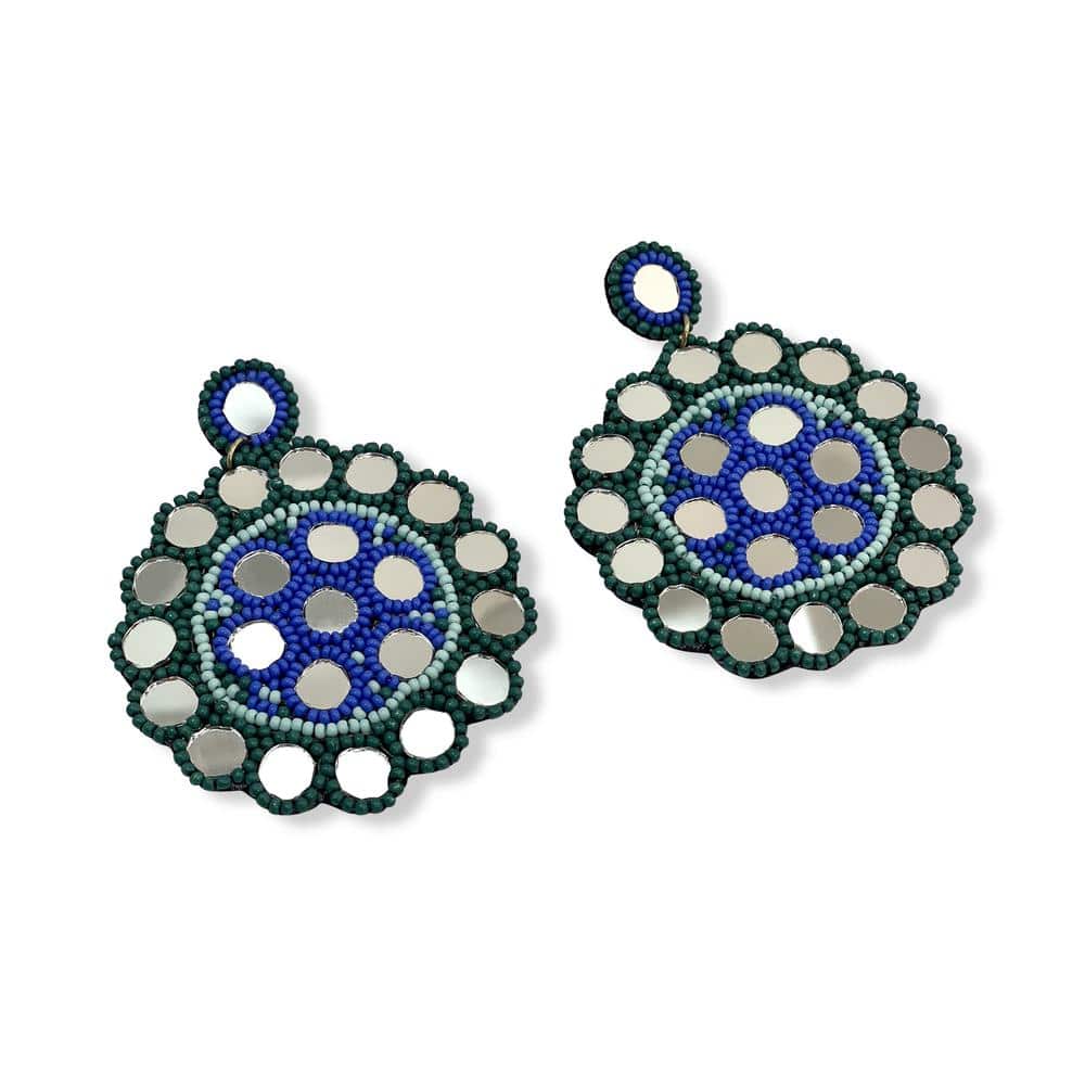 Blue and Green  Mirror Statement Earrings