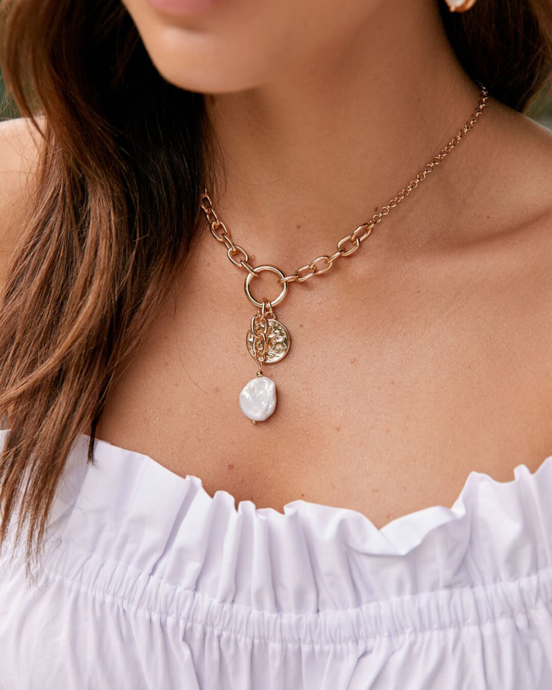 Pearl Coin Drop Mid Necklace
