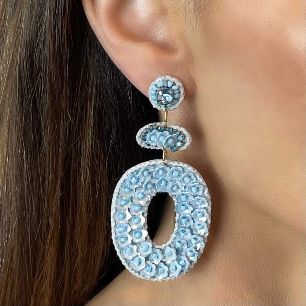 Rhinestone and Flower Sequin Drop Statement Earrings in BlueRhinestone and Flower Sequin Drop Statement Earrings in Blue
