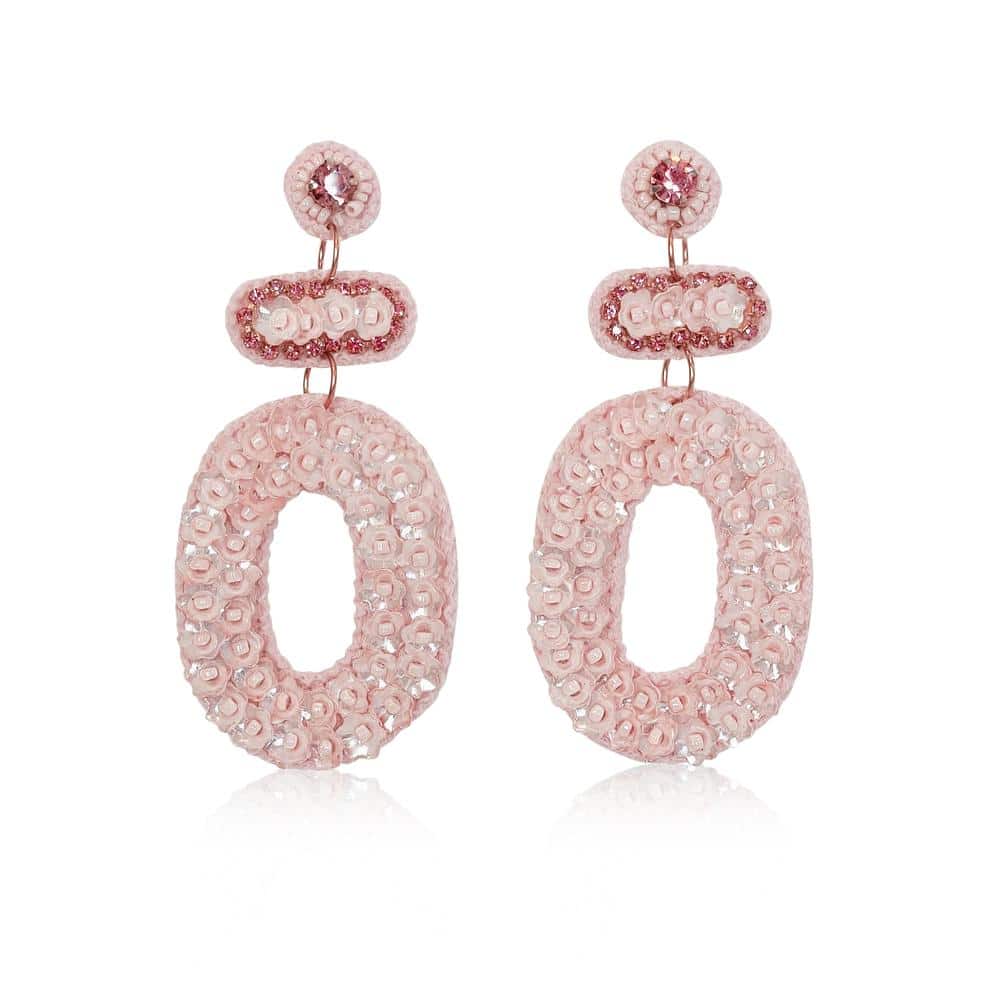 Rhinestone and Flower Sequin Drop Statement Earrings in PInk
