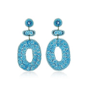 Rhinestone and Flower Sequin Drop Statement Earrings in Blue