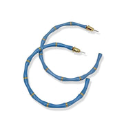 Gold Colour and Blue Enamel Large Hoop Earrings, Nickel Free, 925 Silver plated Brass