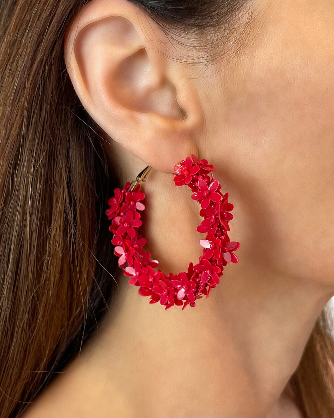 Floral Red Hoops