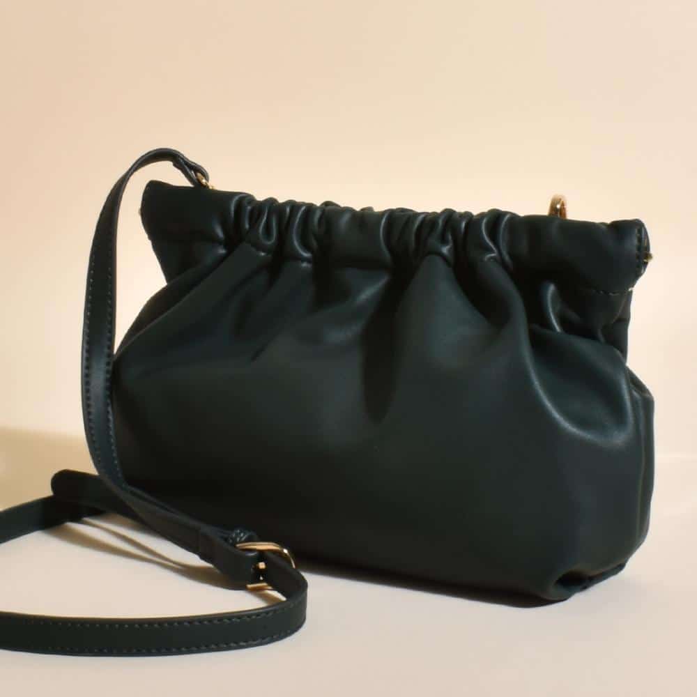 Gathered Top Cross Body Bag in Forest Green