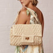 Twist Toggle Knitted Woven Shoulder Bag Natural