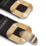 Black Elastic Wide Waist Belt With Gold Buckle
