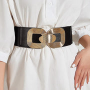 Black Elastic Wide Waist Belt With Gold Buckle