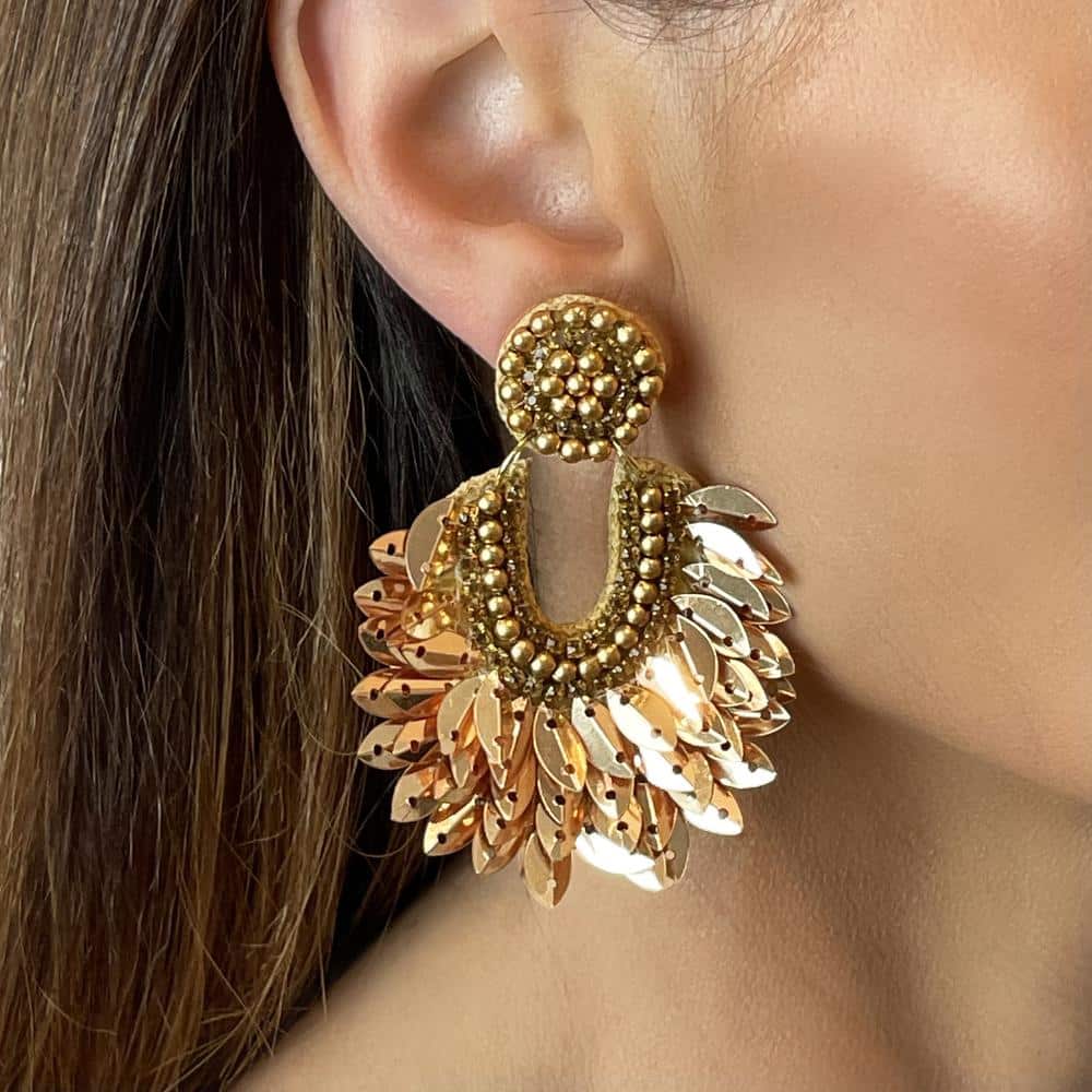 Gold Leaf Seequin Statement Earrings