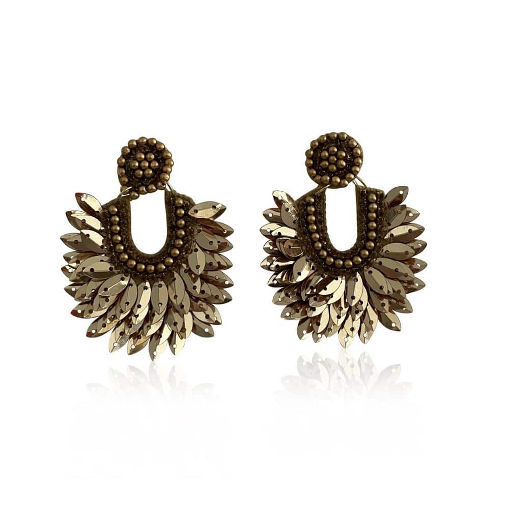 Gold Leaf Seequin Statement Earrings