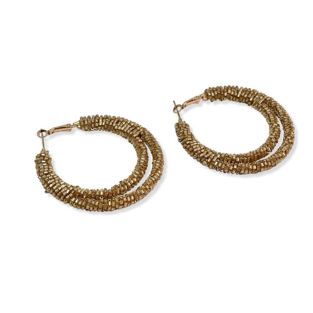 Dual Layer Gold Bead Hoop Earrings