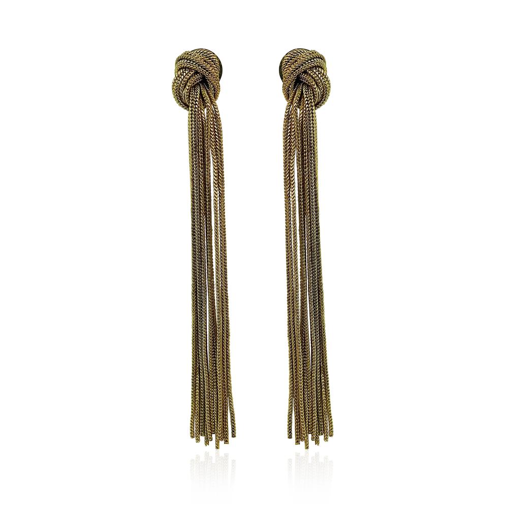 Long gold knot tassel chain earrings