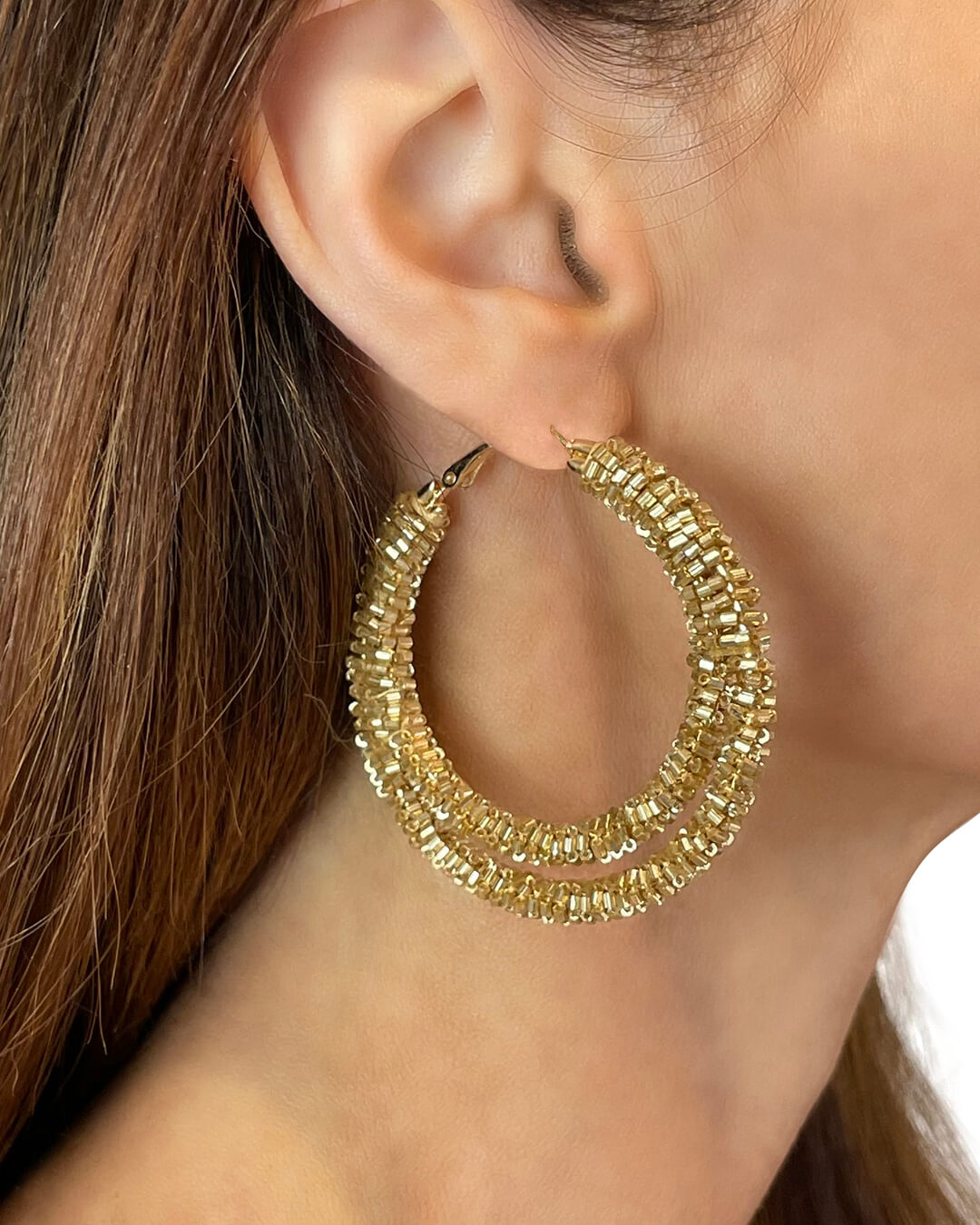Gold Bead Hoop Earrings