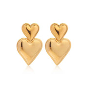 Gold Heart Shape Drop Earrings 18K Gold Stainless Steel
