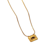 18K Gold Plated Snake Chain Necklace Featuring Eye Pendant