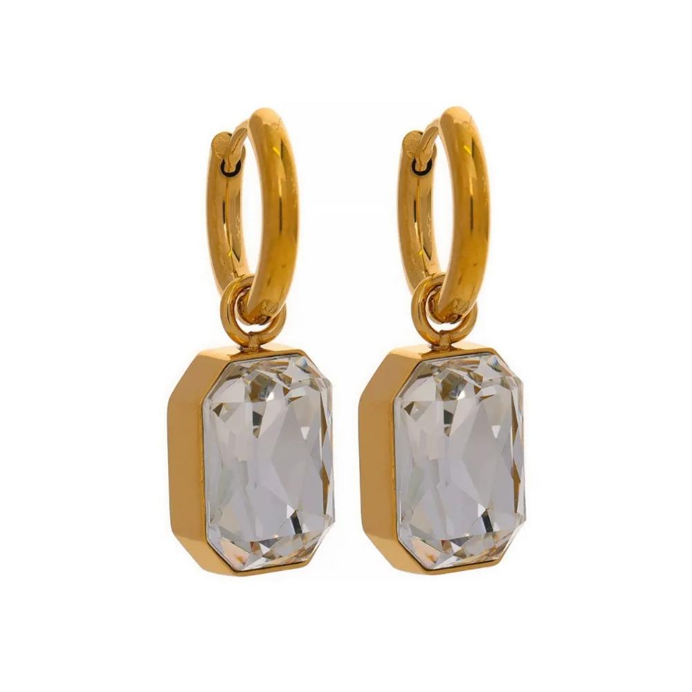 Gold plated earrings with Removable crystal glass stone drop Nickel Free