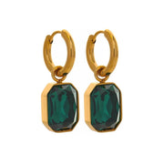 Gold plated earrings with Removable emerald glass stone drop Nickel Free