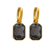 Gold plated earrings with Removable smoke coloured glass stone drop Nickel Free
