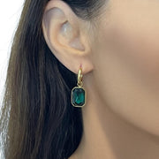 Model wearing Gold plated Removable glass stone drop earrings Nickel Free