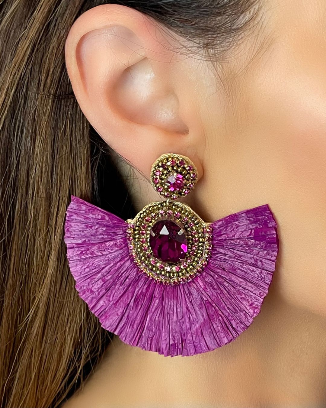 Magenta Raffia Statement Earrings
