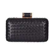 Black Metallic Plaited Vegan Leather Hard Event Clutch