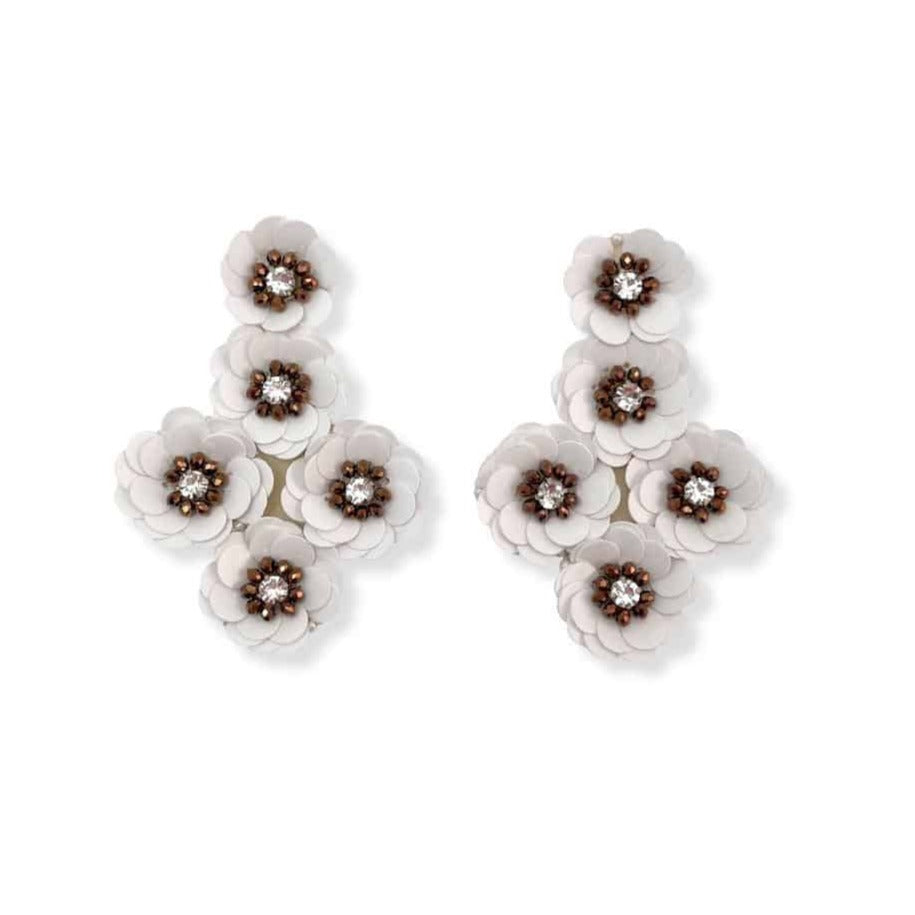 White Sequin Flower Statement Earrings