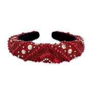 Fabric Padded Headband Embellished in Mixed Seqin and Beads Red