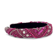 Fabric Padded Headband Embellished in Mixed Seqin and Beads Pink