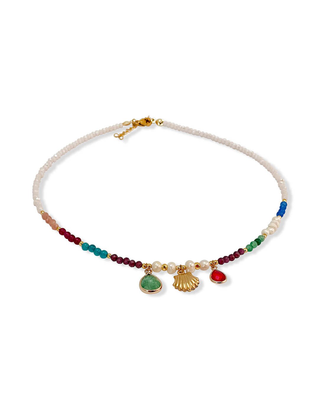 Mixed Bead Shell Pendant Necklace
