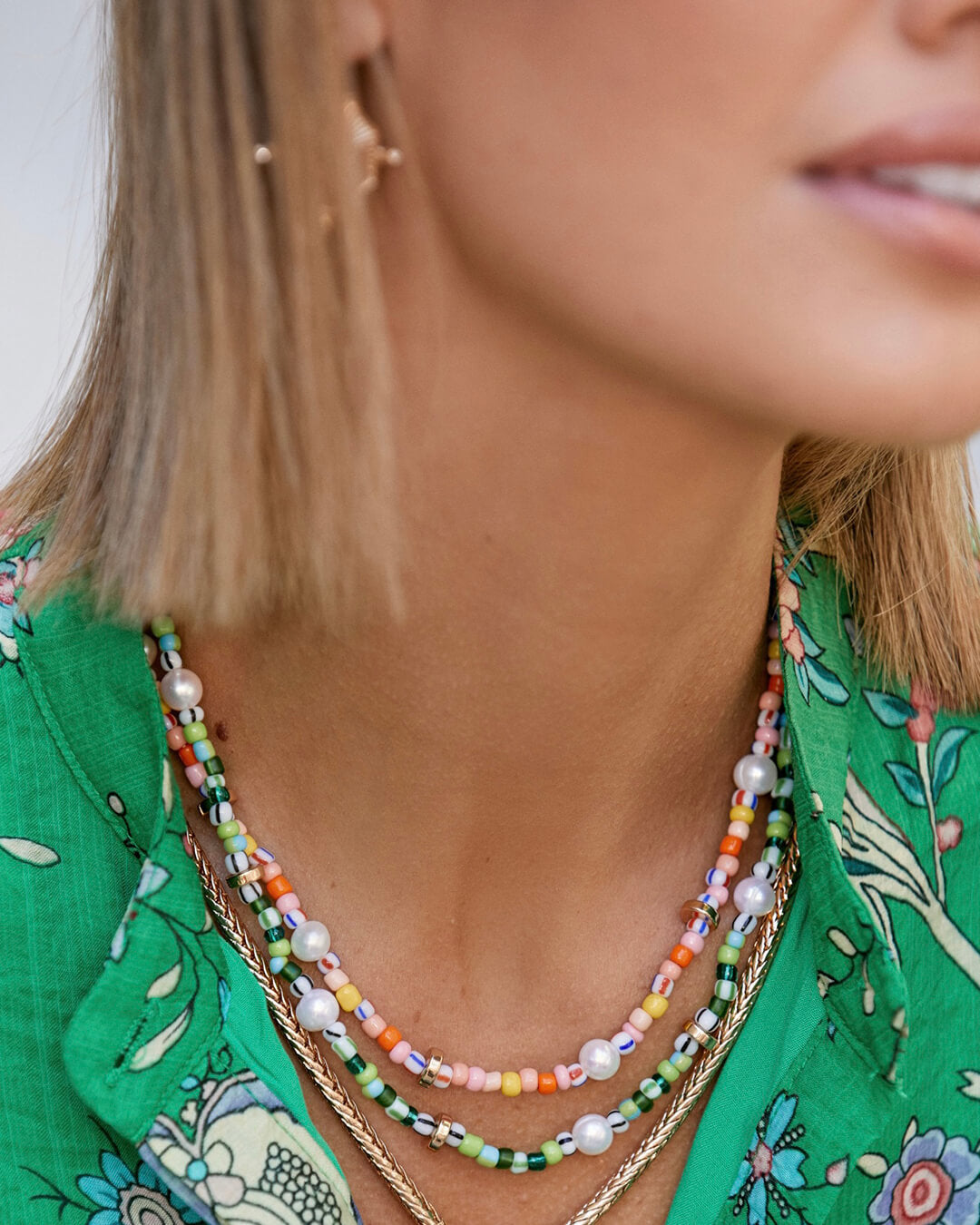 Mixed Bead Pearl Short Necklace