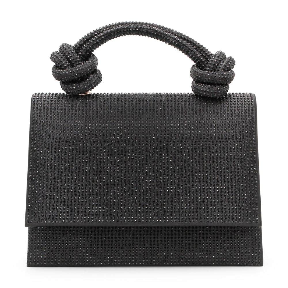 Vegan Leather Top Handle Bag Emebellished in Diamante Black