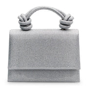 Vegan Leather Top Handle Bag Emebellished in Diamante Silver